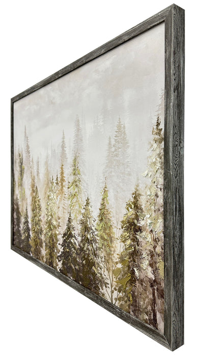Fogbound Pines Hand-Embellished Canvas In Frame - Gray / Brown