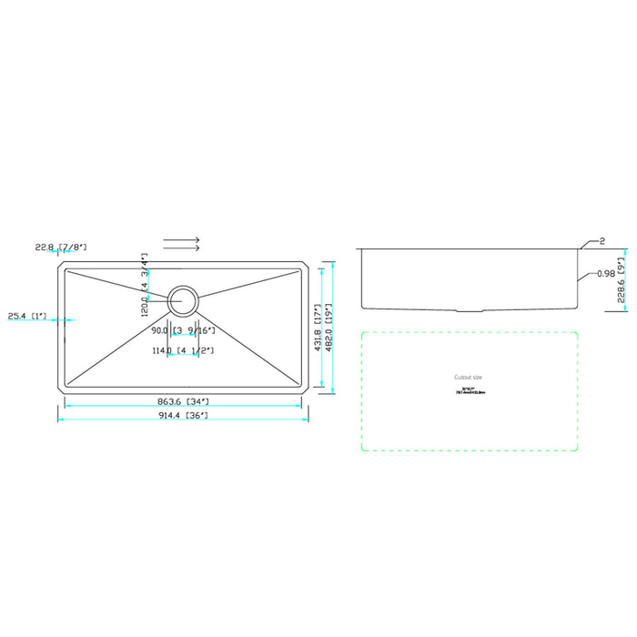 Undermount Kitchen Sink & Deep Single Bowl - Brushed Nickel