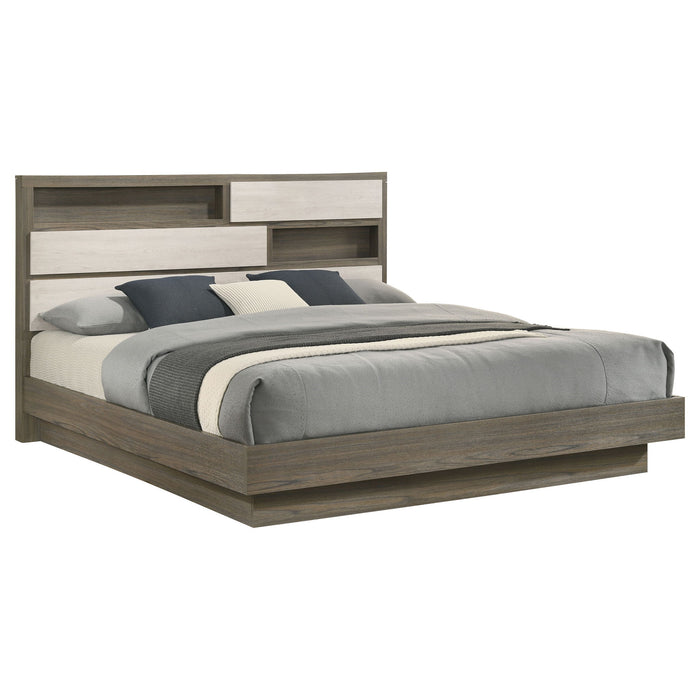 Eastern King Bed Bookcase Headboard With Hidden Storage - Oak