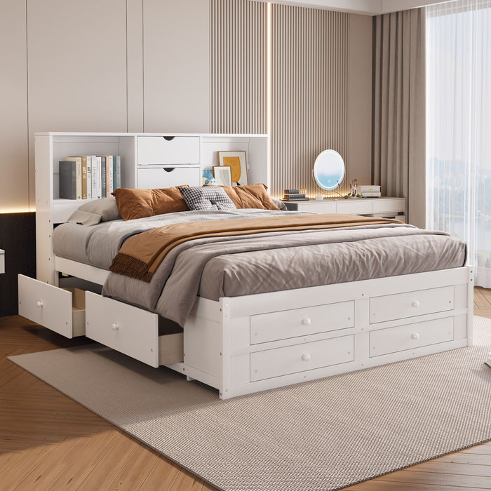 Platform Bed With Storage Headboard And 8 Drawers