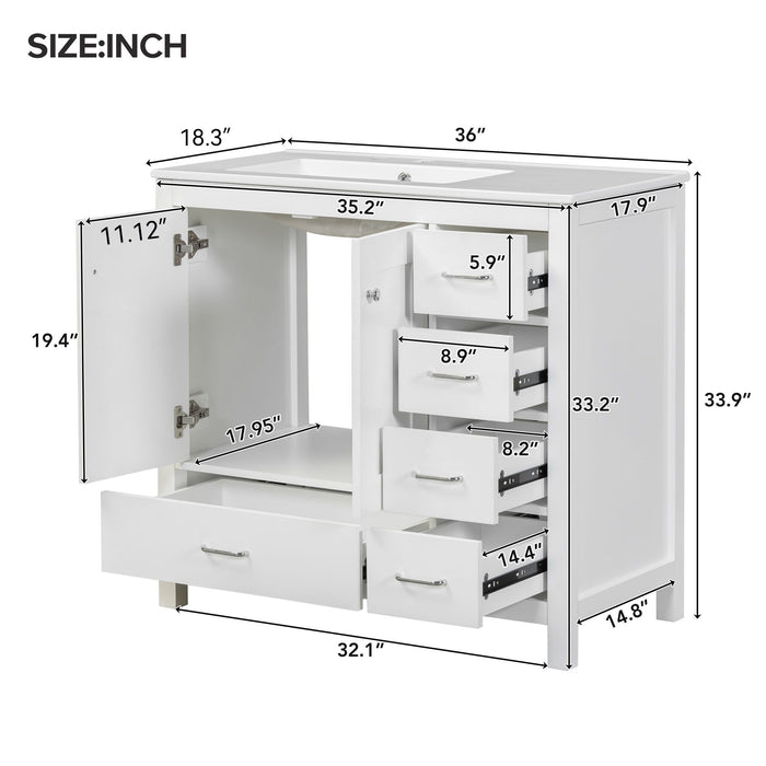 Bathroom Vanity With Sink Combo, 2 Soft Close Doors And 5 Drawers