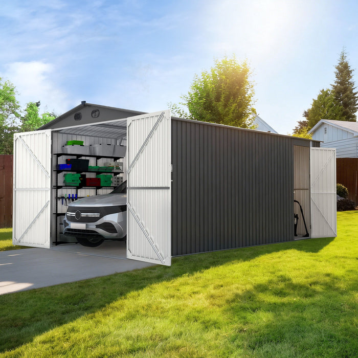 Industrial - 20' x 13' Heavy Duty Metal Garage Shed - Dark Gray