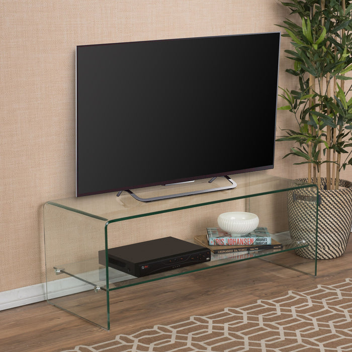 Modern Tempered Glass TV Stand With Shelf And Open Back Design - Clear