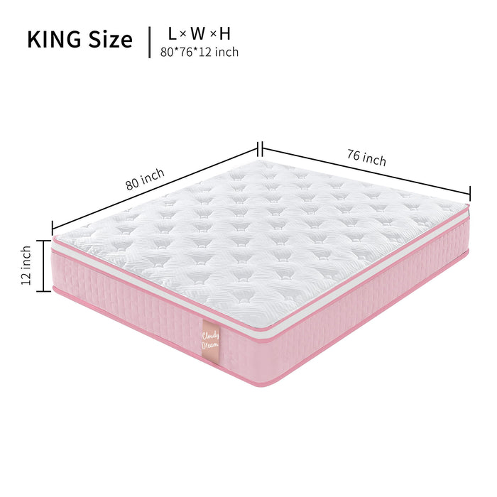 12" Hybrid Mattress With Individual Pocket Spring, Comortable Memory Foam