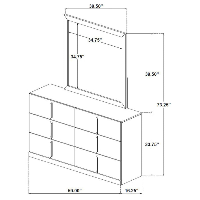 Lauryn - 6 Drawer Dresser With Mirror - Gloss White