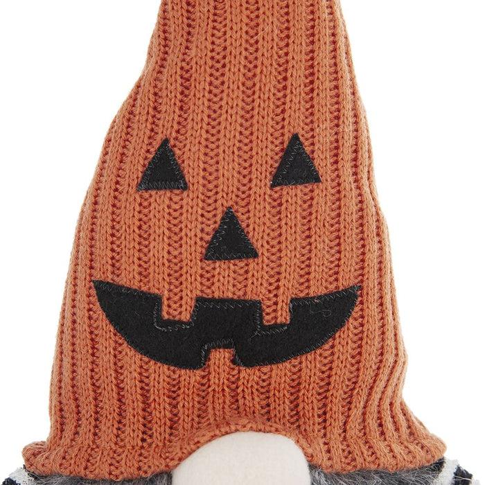Sitting Gnome With Knit Hat, For Halloween Decor - Black / Orange / White