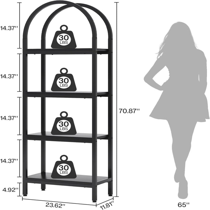 Tall 4 Tier Arched Open Bookshelf Storage Rack - Black