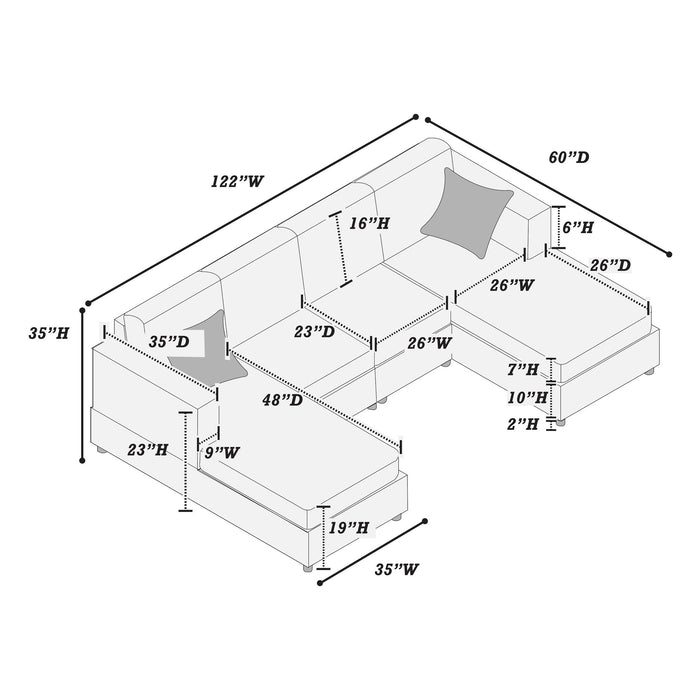 Modern Design Sectional Set With Right And Left Arm Chaise