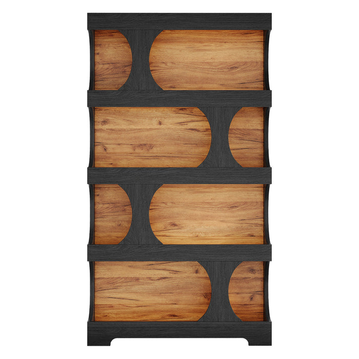 4 Tier S-Shaped Freestanding Storage Shelf For Living Room - Black / Brown