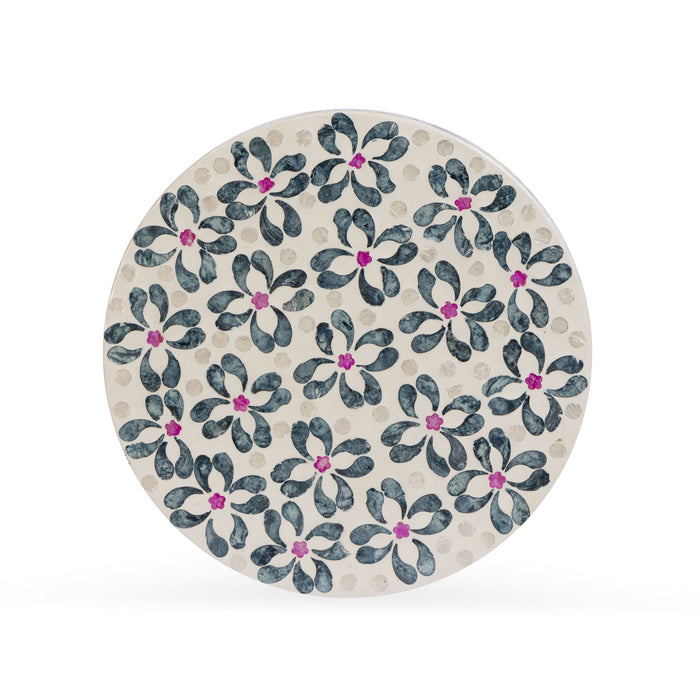 Lorna - Capiz Shell Motif Stool - Aqua Floral