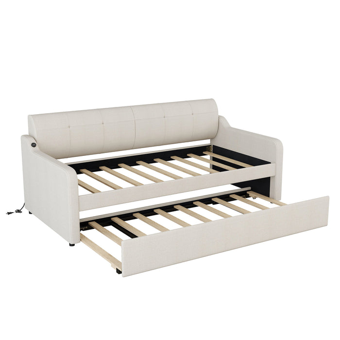 Upholstered Daybed With Trundle And USB Charging