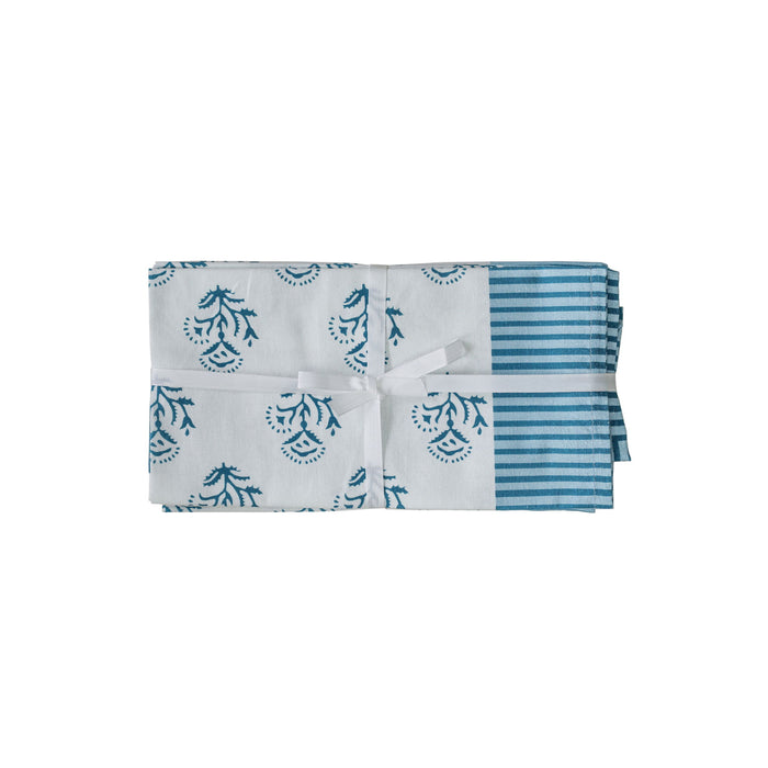 Crissy - Cotton Canvas Printed Napkins (Set of 4) - Blue Vintage Floral