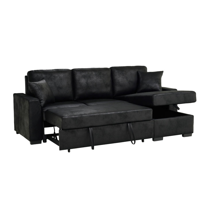 Upholstered Sectional With Pull-Out Bed And Chaise Storage