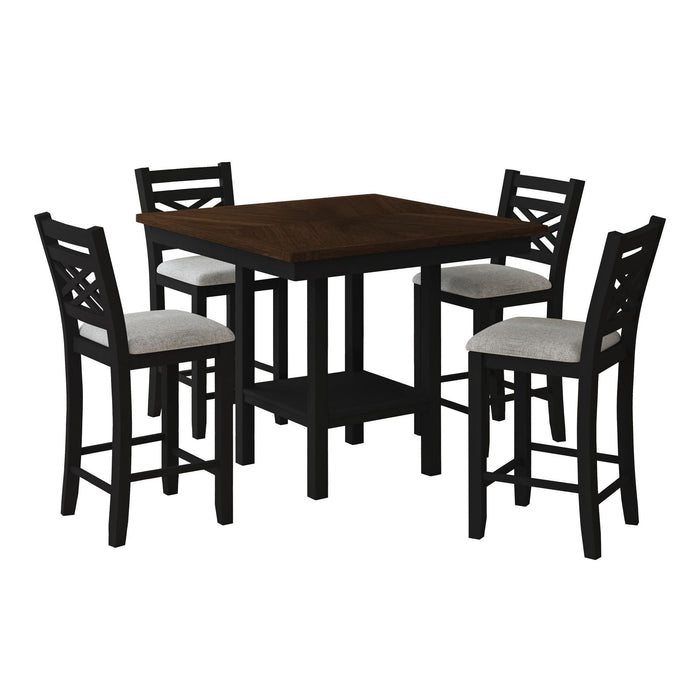 Brooks - 5 Piece Counter Set With Table And 4 Upholstered Seat & Wood Back Chairs - Medium Brown & Black