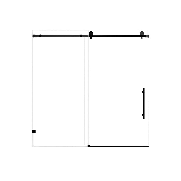 Frameless Single Sliding Shower Door With Soft Close, 5 / 16" Clear Nano Coated Tempered Glass, 60" X 60" - Matte Black