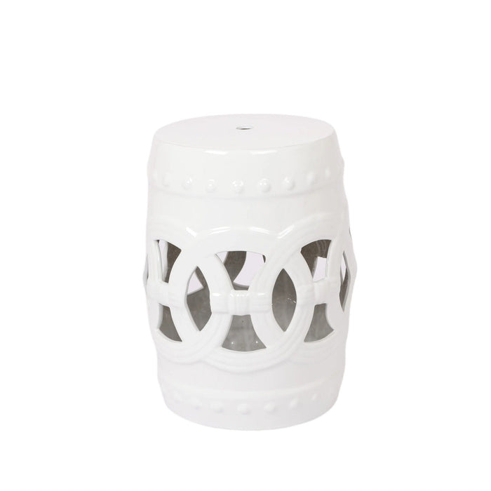 Elegant Glazed Ceramic Drum Stool Indoor / Outdoor Side Table Accent Garden Stool - White