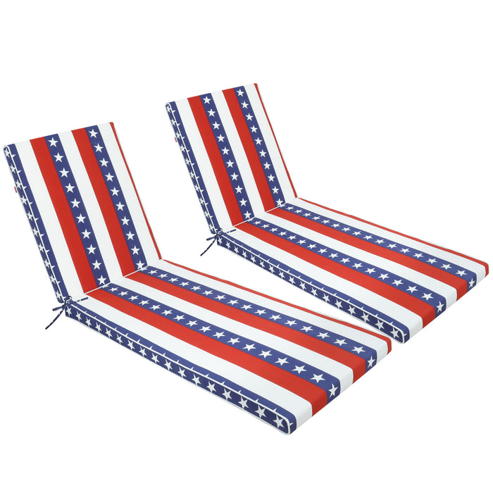 2 Piece Outdoor Chaise Lounge Cushion Set, Replacement Cushions For Patio Furniture, Flag - Red Striped