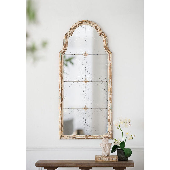 Large & Framed Wall Mirror, Arched Mirror With Decorative Window Look For Living Room - Cream