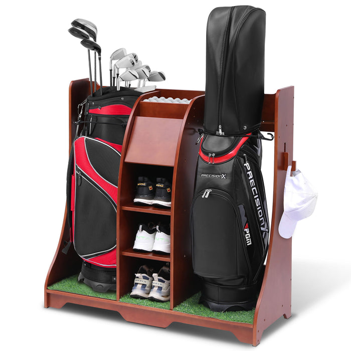 Wood Freestanding Adjustable Multi Use Golf Shelf - Reddish Brown