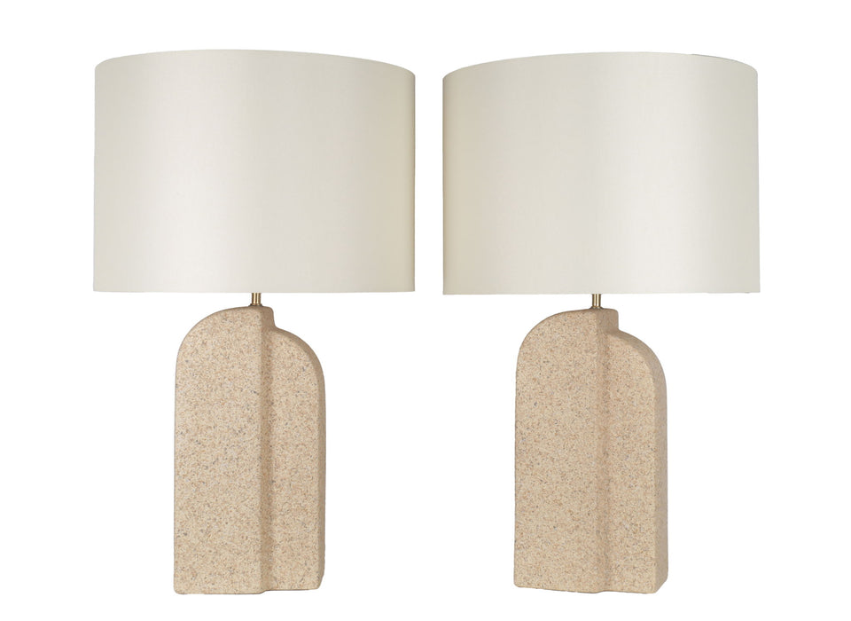 Sculpted Sandstone Ceramic Table Lamp (Set of 2) - Natural Rock