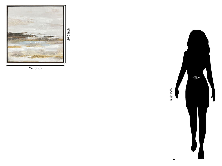 "Tranquil Horizon I" Hand-Embellished Canvas In Frame - Cream / Light Blue / Brown