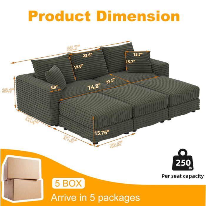 Deep Seat Convertible Sofa With Soft Pillows And Ottomans