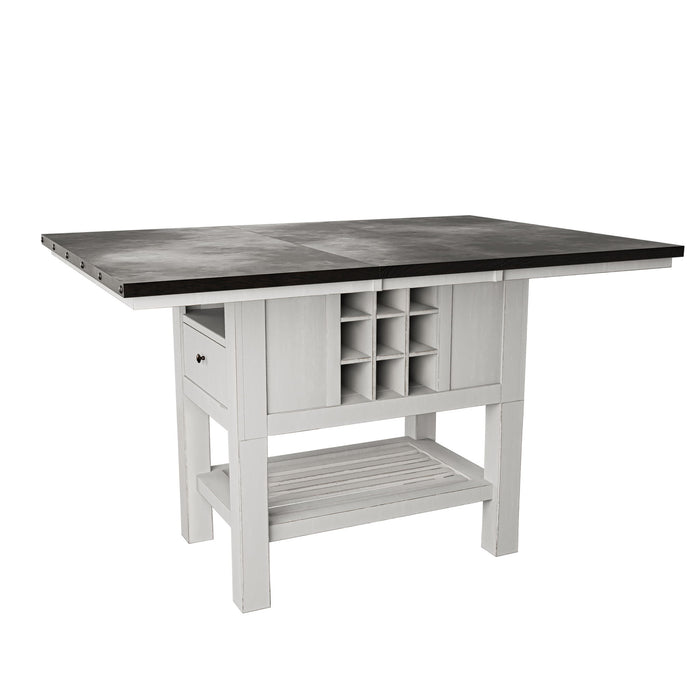 Counter Height Dining Table With 2 Leaves, Under Table Storage - Antique White / Gray