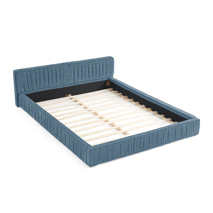 Modern Upholstered Platform Bed Frame With Pleated Design