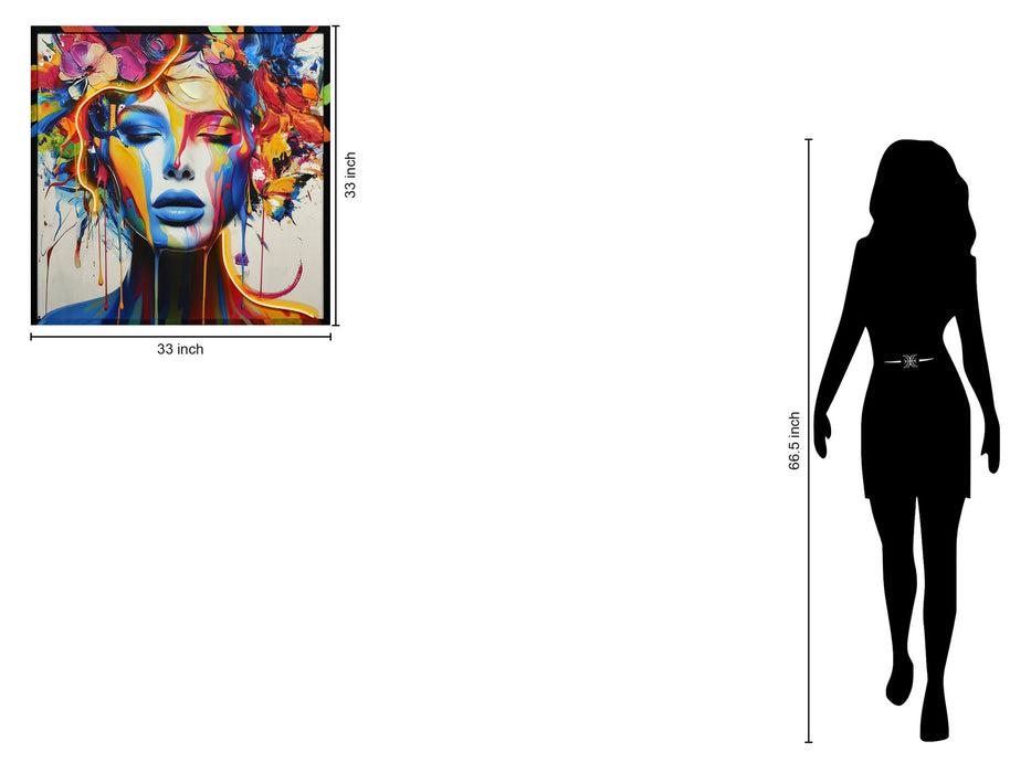 "Vibrant Reverie" Hand-Embellished LED In Frame - Multicolor / Neon