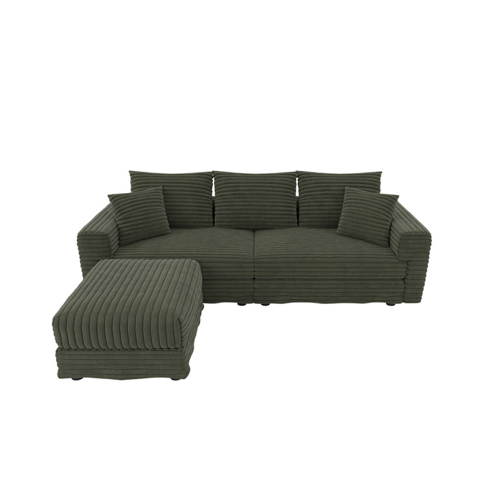 Deep Seat Convertible Sofa With Soft Pillows And Ottomans