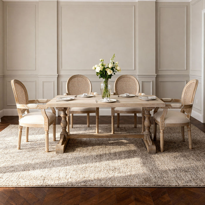 French Vintage Upholstered Fabric Dining Armchair (Set of 2) - Beige