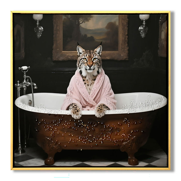 Tiger In Bathtub Wall Art Print Poster, Bathroom Decor Posters Prints For Restroom - Pink / White