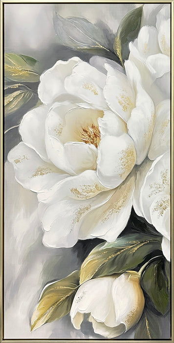 Gold Peony II Hand-Embellished Canvas In Frame - Ivory / Gray