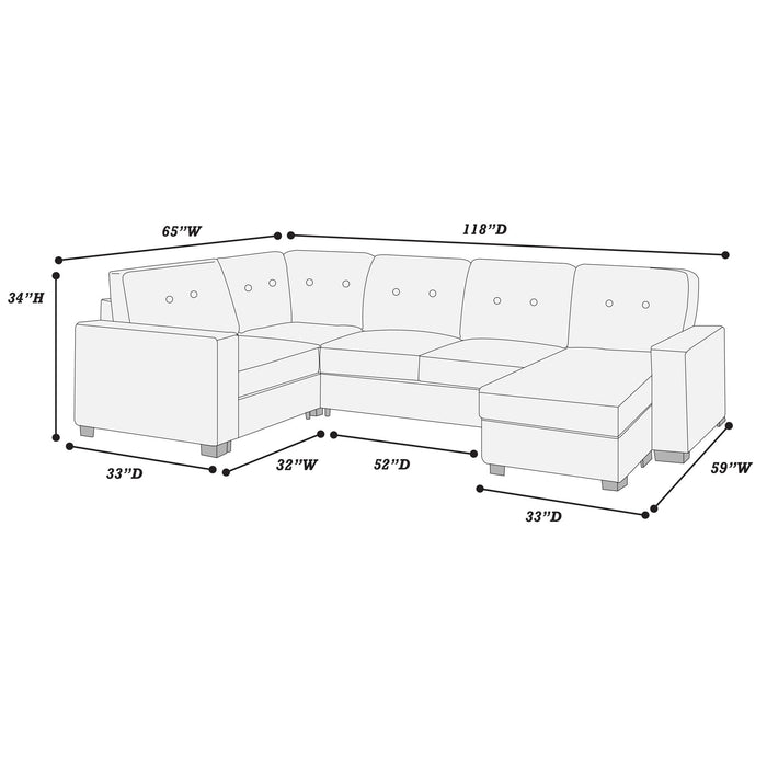 Reversible Chaise U - Sectional Couch, Living Room 3 Piece Set