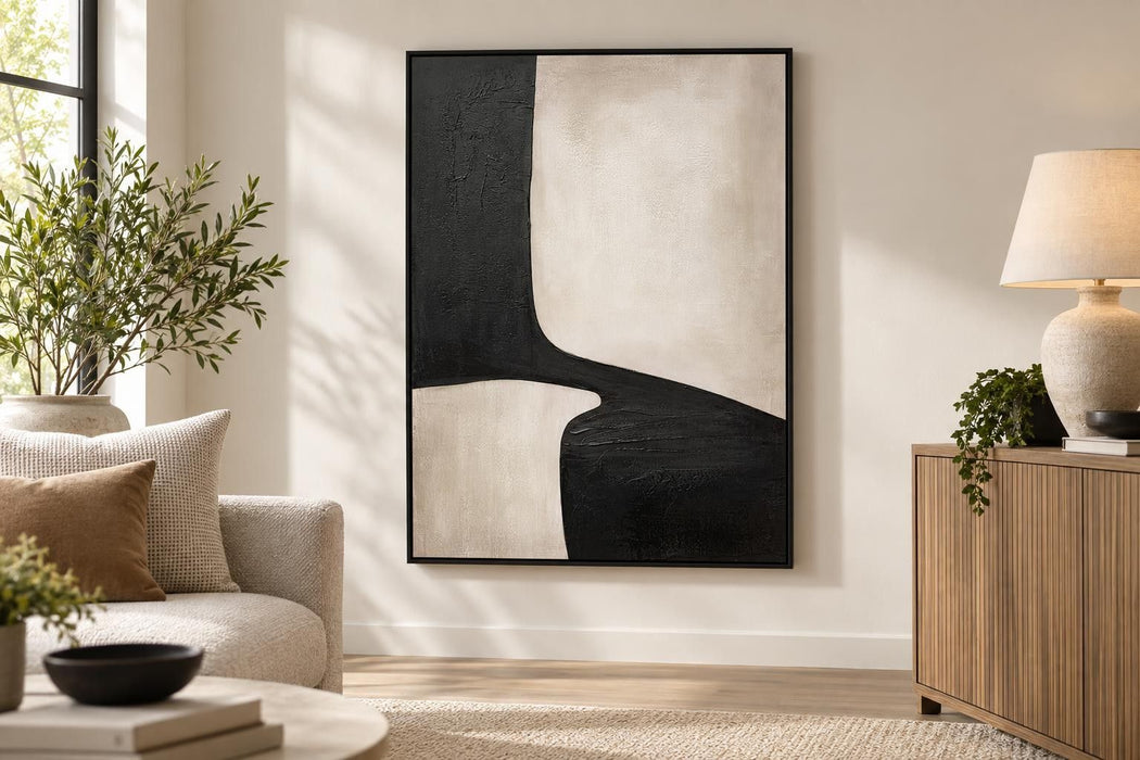 Sable Contours II - 35 X 47 - Hand-Embellished Canvas In Frame - Black