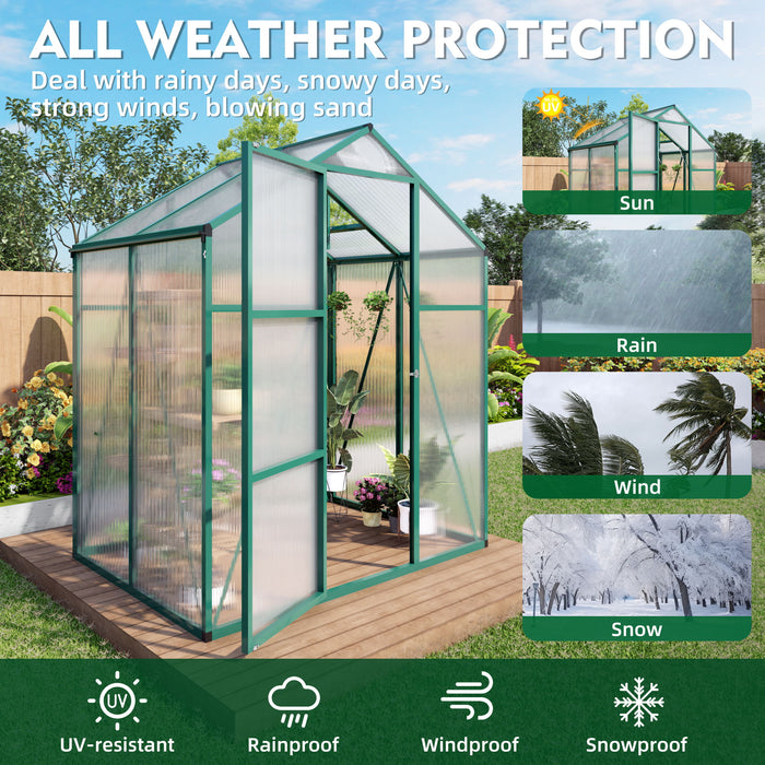 Polycarbonate Walk-In Greenhouse, Raised Base For Outdoor In All Season