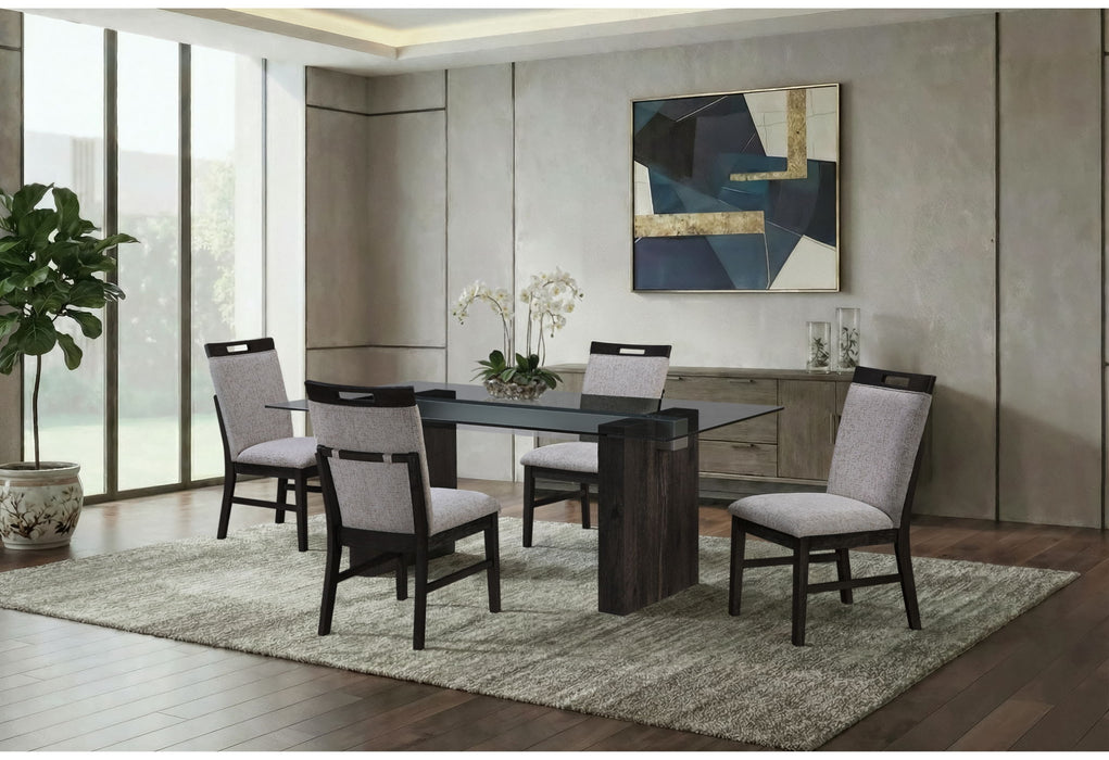 D4238 - 7 Piece Dining Room Set (Dining Table And 6 Dining Chairs) - Clear / Dark Brown / Light Gray