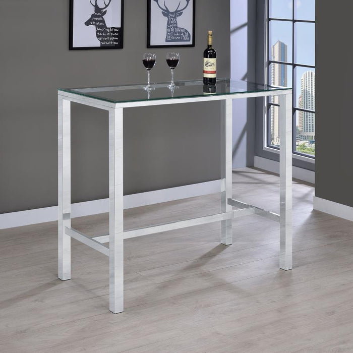 Tolbert - Rectangular Glass Top Pub Bar Table - Chrome