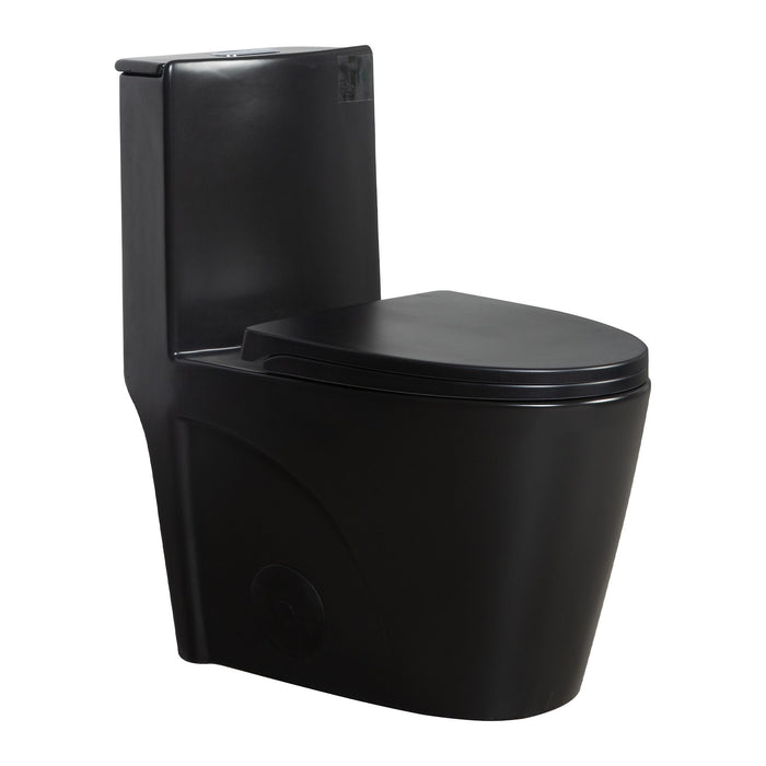 1.1 / 1.60 Gpf Dual Flush 1 Piece Toilet, Water Saving Elongated Comfort Height Floor Mounted, Soft Close Seat, 1000 Gram Map Flushing Score Toilet - Matte Black
