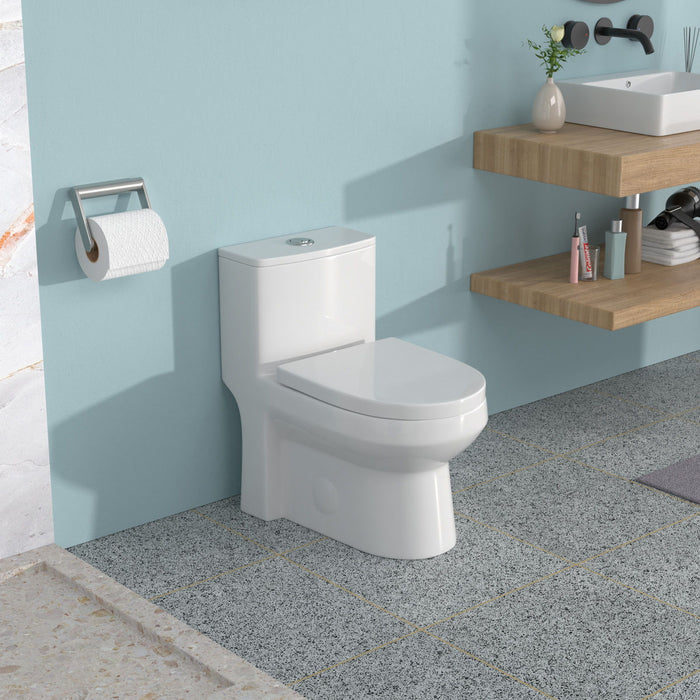 1 Piece Toilet For Bathroom, Dual Flush 1.1 / 1.6 Gpf, Soft Closing Seat - White