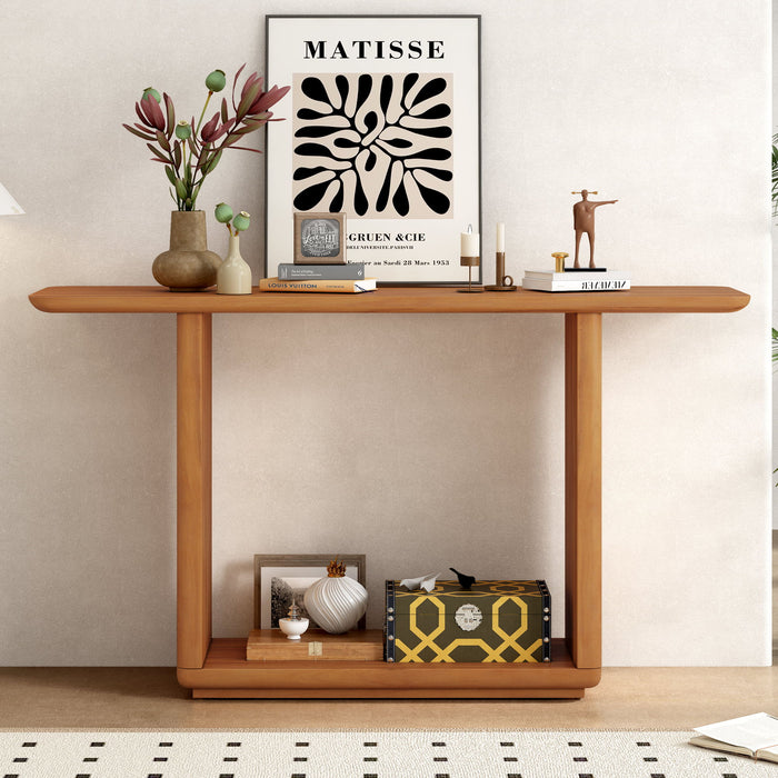 Console Table With Curved Corners And U Base Design - Natural Wood Veneer - Natural