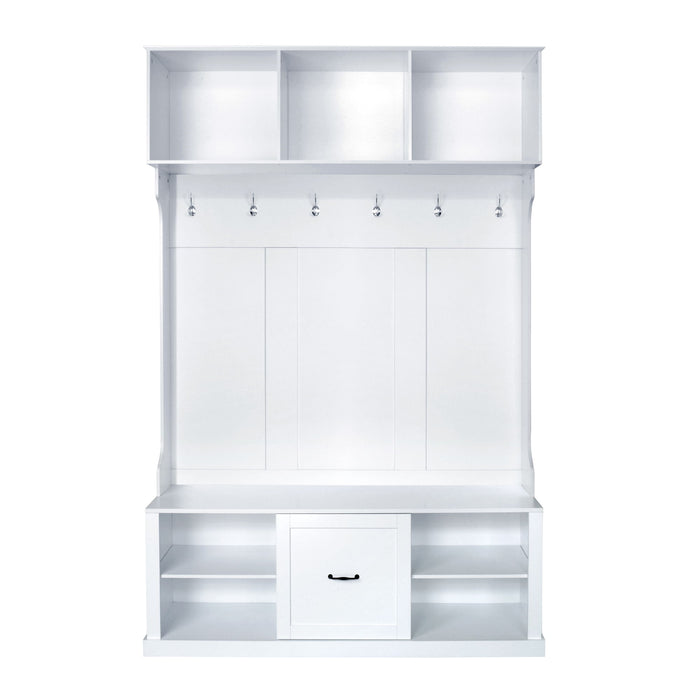 Hall Tree With 6 Hooks, Coat Hanger, Entryway Bench