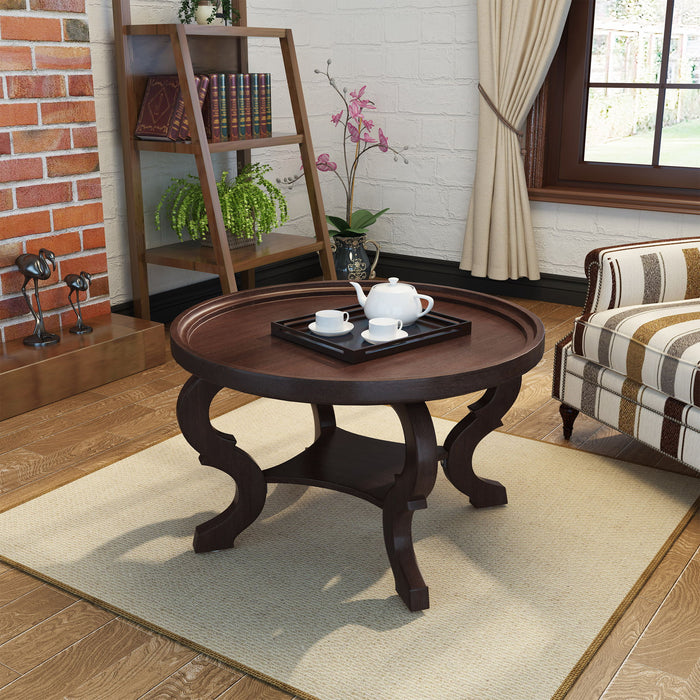 Elegant Coffee Table With Rimmed Top And Curved Design