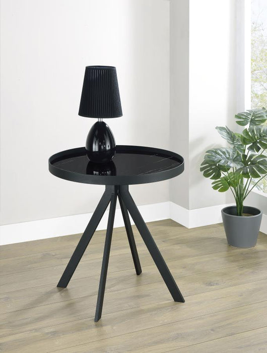Briggs - Round Marble Printed Glass Top End Side Table