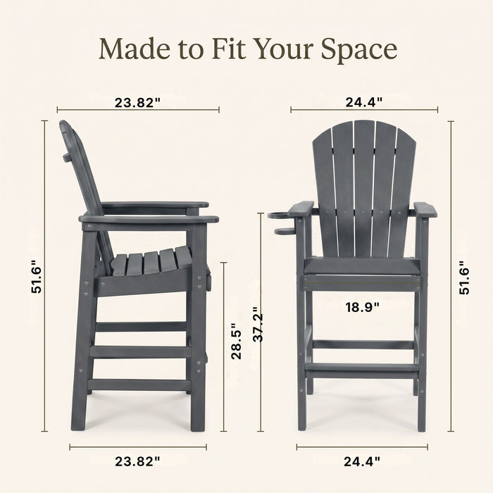 Bar Height Adirondack Chair With Cup Holder And Armrests