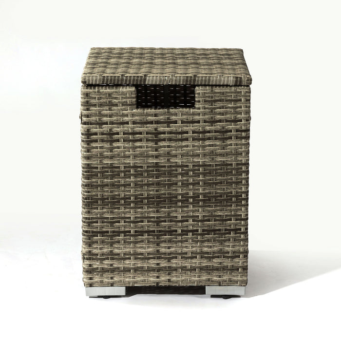 32" Propane Gas Fire Pit Table With Propane Tank Cover, 50000 Btu Rectangular Steel Fire Pit With Beautiful Wicker Base