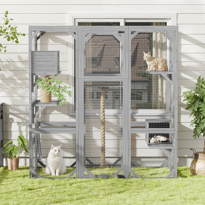 Outdoor Cat House, Diy Cat Enclosure Catio With Double Enter Doors