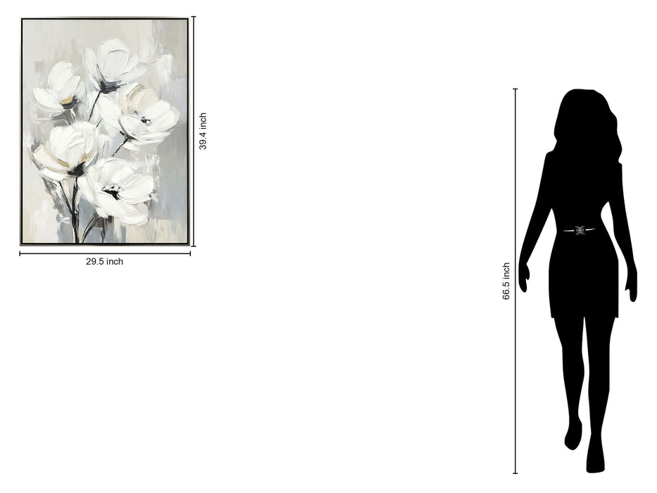 "Whispering Blooms II" Hand-Embellished Canvas In Frame - Neutral / Cream / Ivory