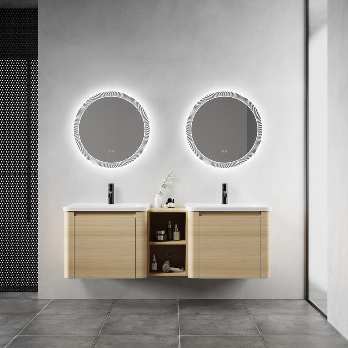 Wall Mounted Bathroom Vanity With Sink And Storage Shelves, Soft Close Doors