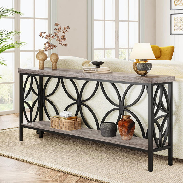 Extra Long Console Table With Open Storage Shelves
